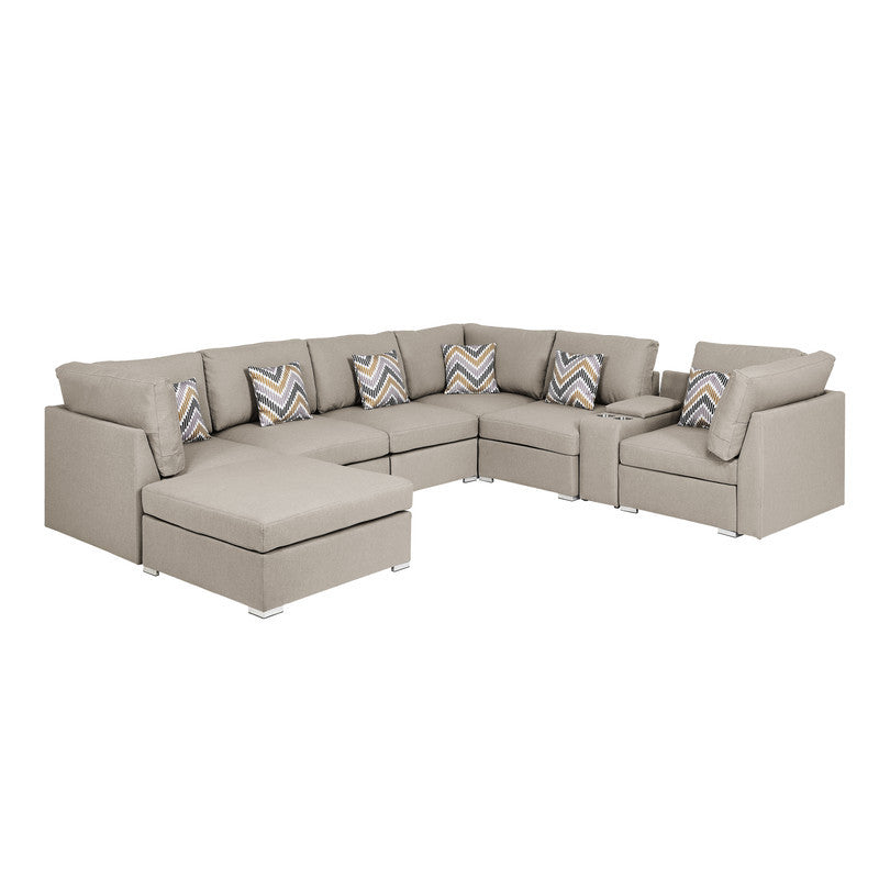 Amira Beige Fabric Reversible Modular Sectional Sofa