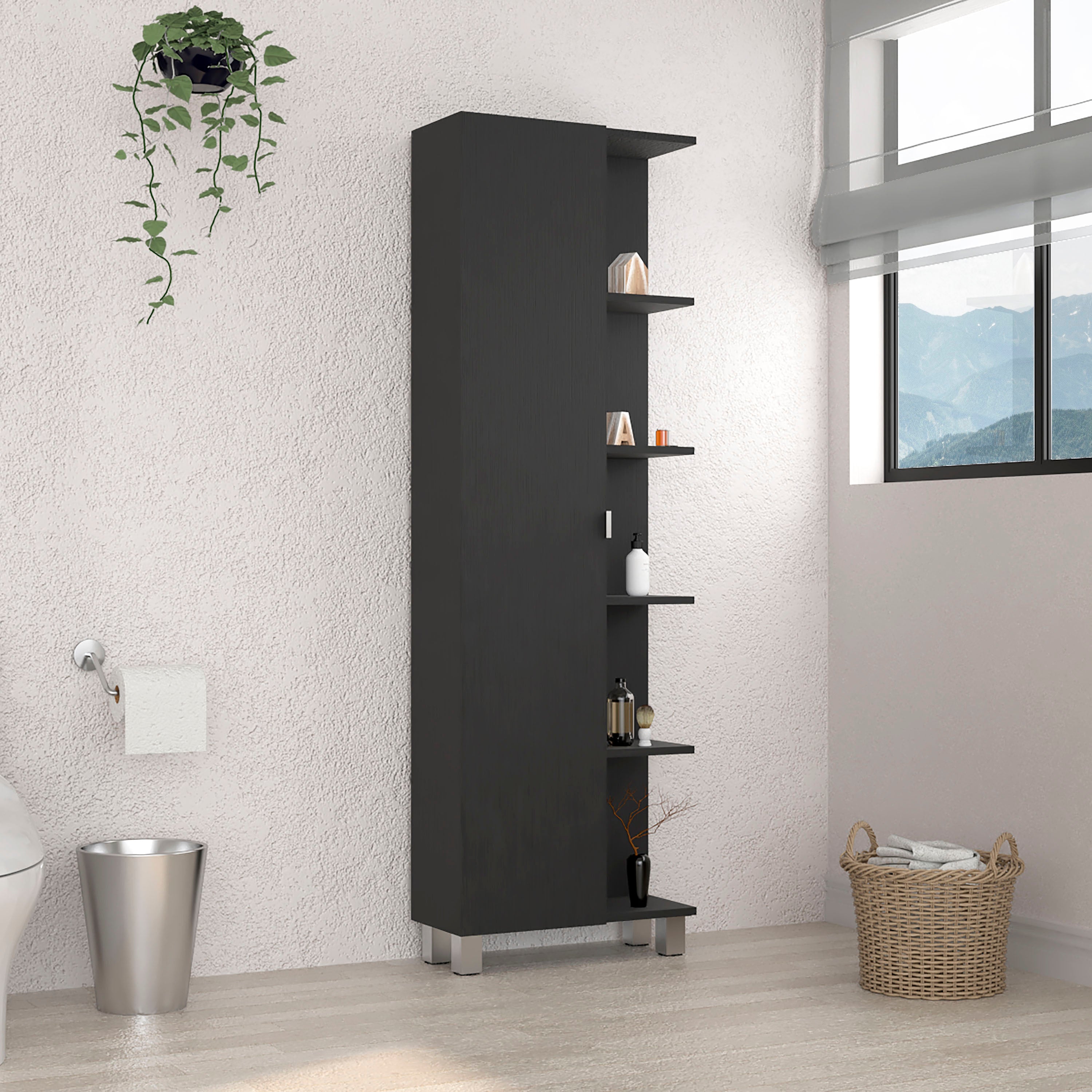 Urano Mirror Linen Cabinet, Four Interior Shelves