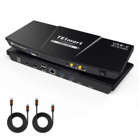 TESmart CKS201-M23 2-Port 8K60 USB-C KVM Switch Gaming Dock mit ADI Chip, EDID, 4K144Hz für Gaming, 2 Laptops 1 Monitor