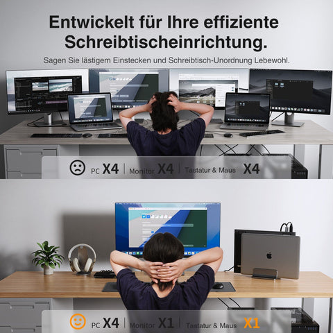 TESmart.DE HKS401-P23-EUBK KVM Switch 4 Port KVM Switch Kit HDMI 4K60Hz mit USB 3.0 Dockingstation, 4 PCs 1 Monitor 10652805090402 EU Plug