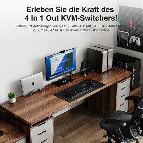 TESmart.DE HKS401-P23-EUBK KVM Switch 4 Port KVM Switch Kit HDMI 4K60Hz mit USB 3.0 Dockingstation, 4 PCs 1 Monitor 10652805090402 EU Plug