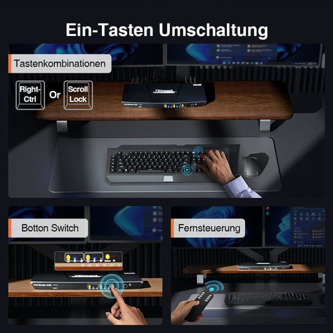TESmart Dual Monitor KVM Switch 2 Port Dual Monitor KVM Switch HDMI 4K60Hz mit USB 3.0 Hub & Audio I/O