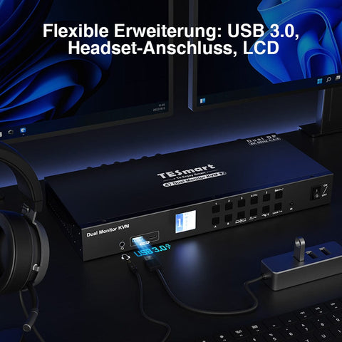 TESmart Dual Monitor KVM Switch 4 Port Dual Monitor KVM Switch Kit DP 4K60Hz mit USB 3.0 Docking Station, EDID