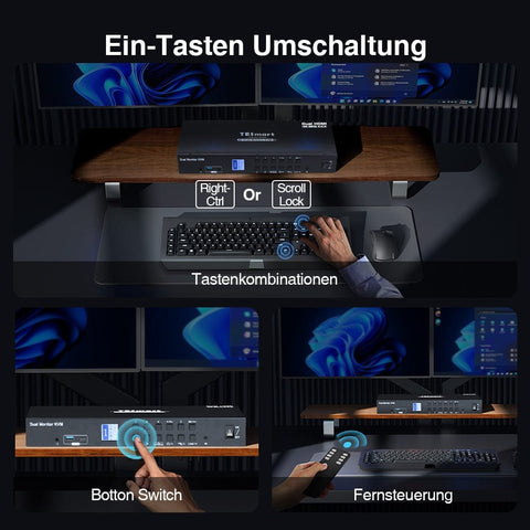 TESmart Dual Monitor KVM Switch 4-Port Dual-Monitor KVM Switch Kit HDMI 4K60Hz mit USB 3.0 Hub & Audio I/O, EDID
