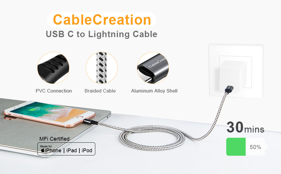 Câble Lightning ESSENTIELB vers USB-C 1m blanc certifié Apple