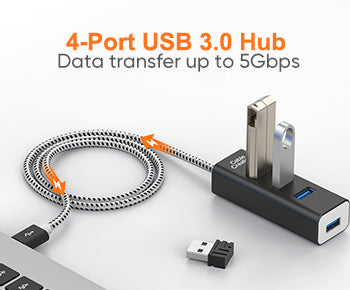 4-Port USB 3.0 Hub Long Cable 48-inch with Micro USB Charging Port
