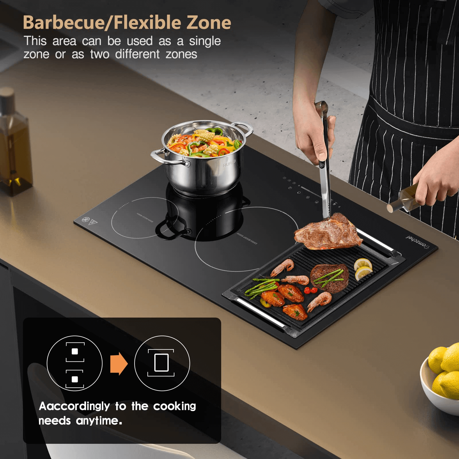 AMZCHEF 36 Inch Built-in Induction Cooktop 5 Boost Burner Including Flexi Zone