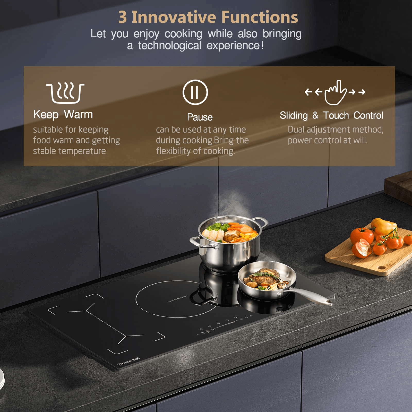 AMZCHEF 36 Inch Built-in Induction Cooktop 5 Boost Burner Including Flexi Zone