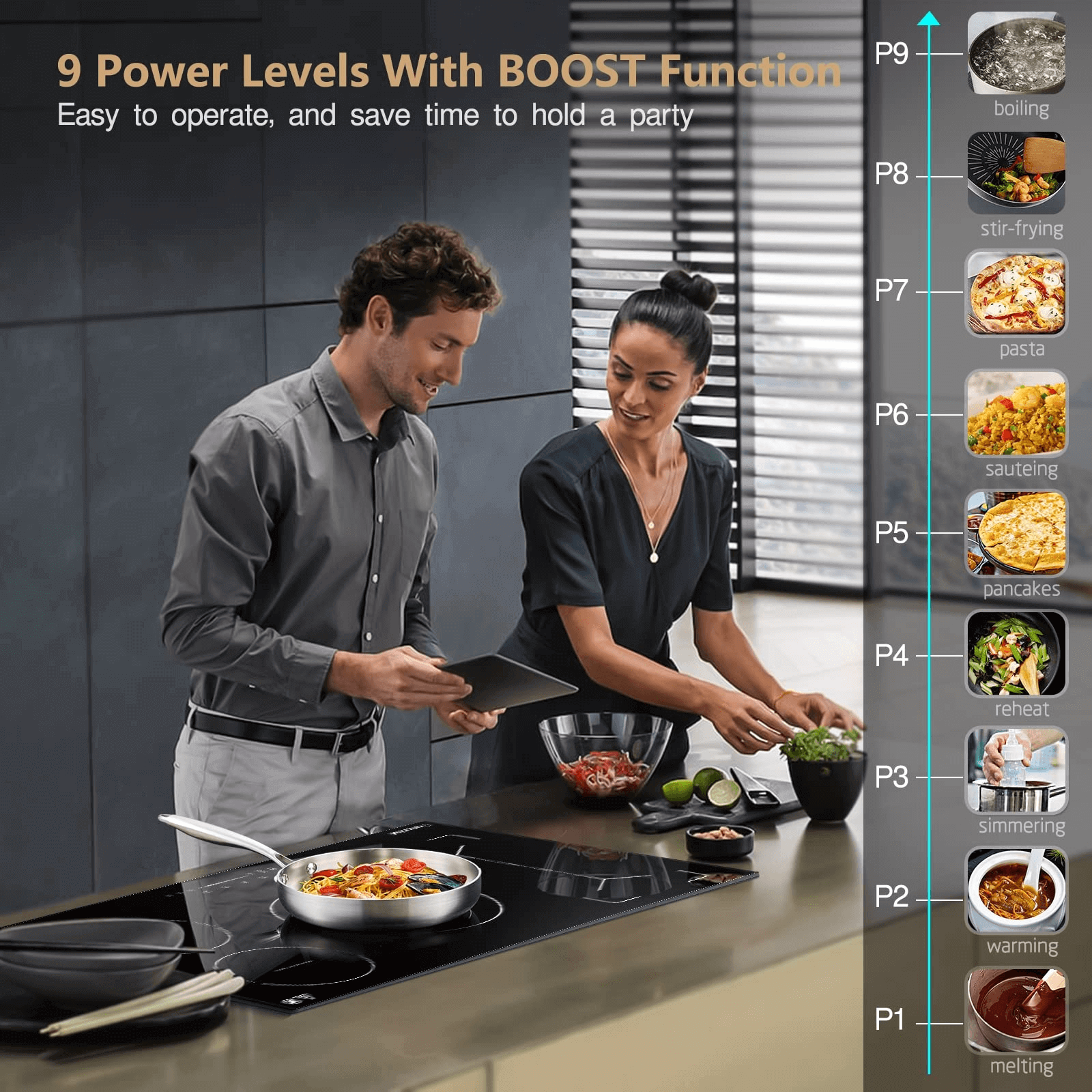 AMZCHEF 36 Inch Built-in Induction Cooktop 5 Boost Burner Including Flexi Zone