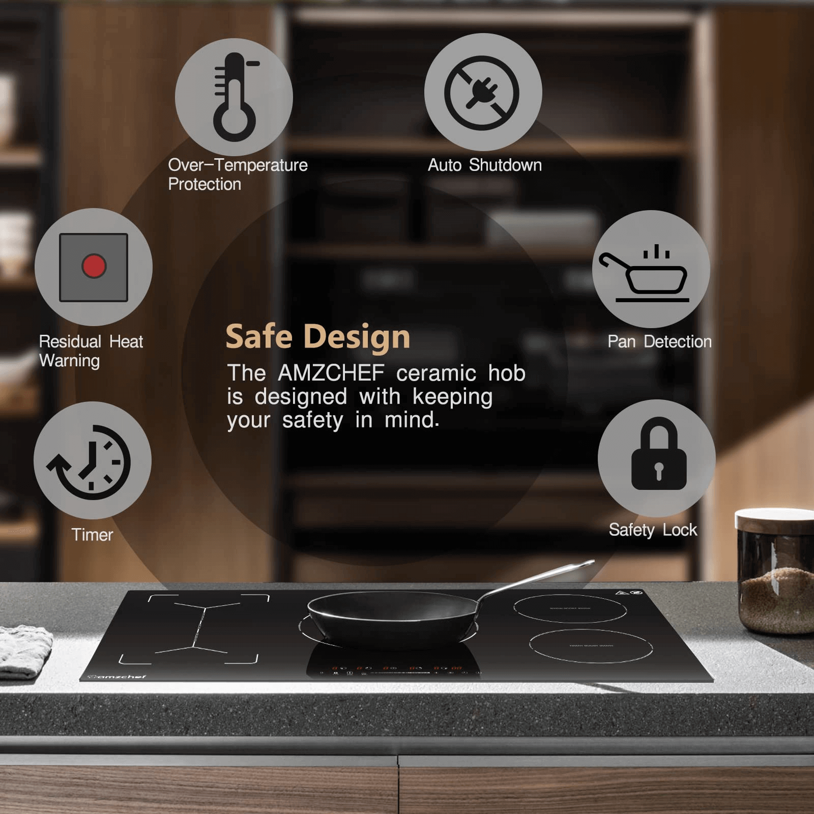 AMZCHEF 36 Inch Built-in Induction Cooktop 5 Boost Burner Including Flexi Zone