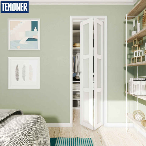 TENONER Closet Doors, 24''Single Frosted Glass Panel Bi-Fold Doors,  Assembly Required, Multifold Interior Doors, Folding Doors with Hardware  Kits