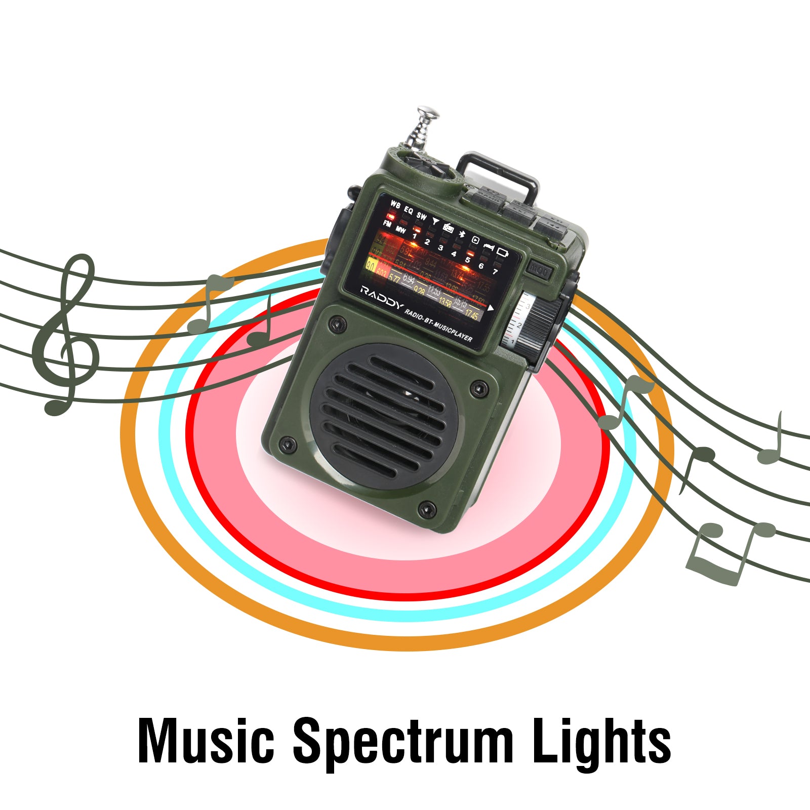 RF750 Retro AM/FM/SW/WB Radio | Music Spectrum Lights