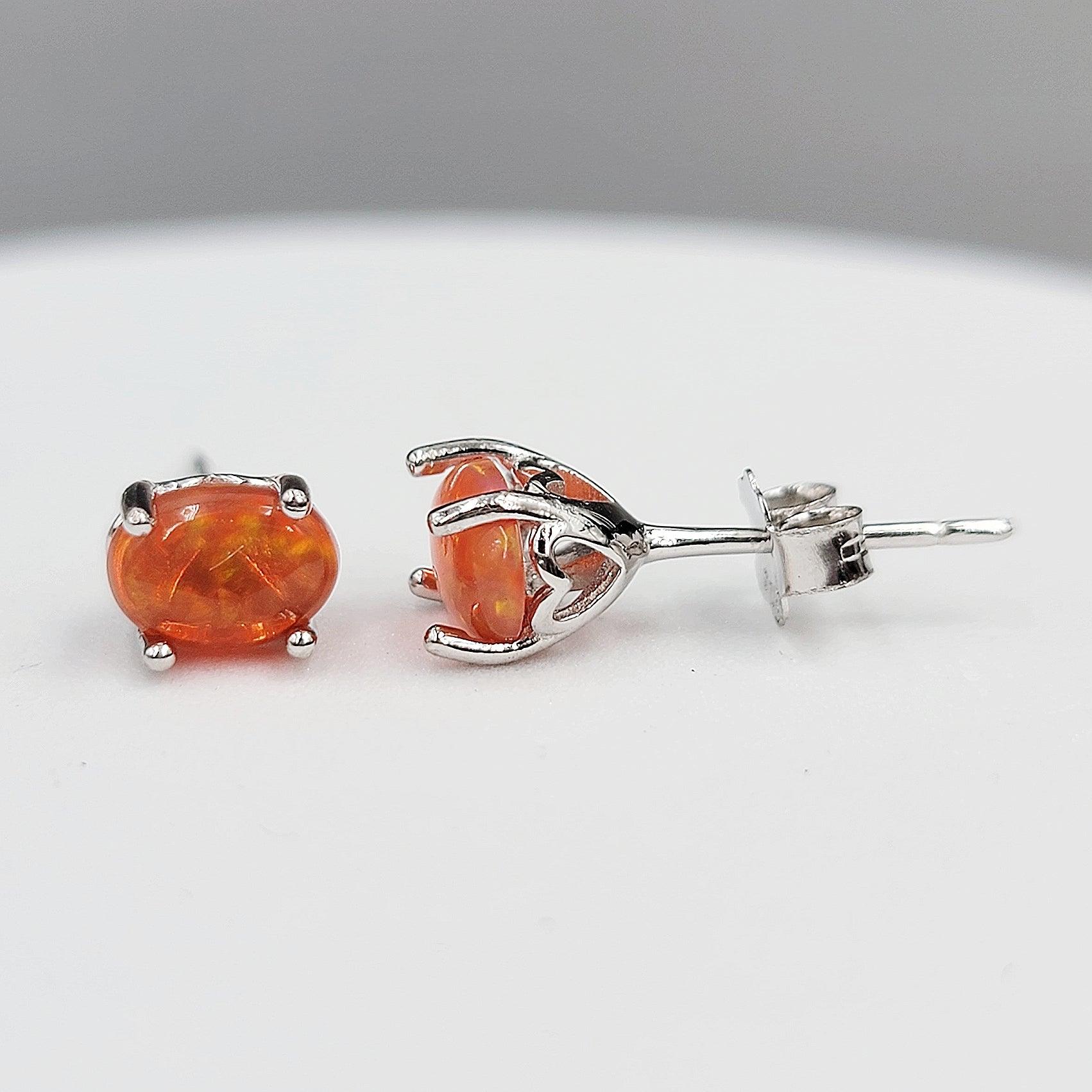 Orange Opal Heart Stud Earrings