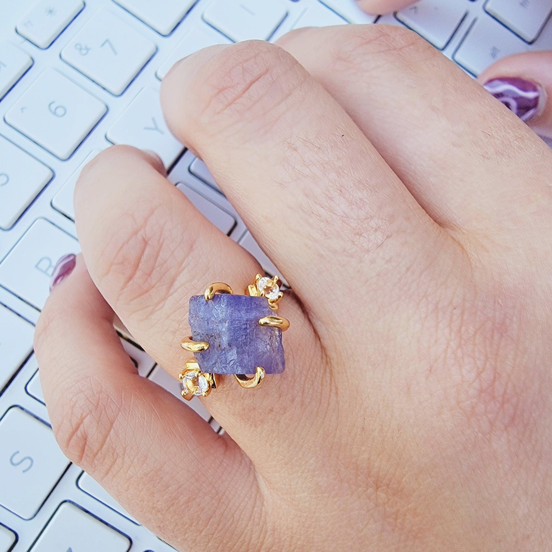 Raw Tanzanite Bracelet Ring Set