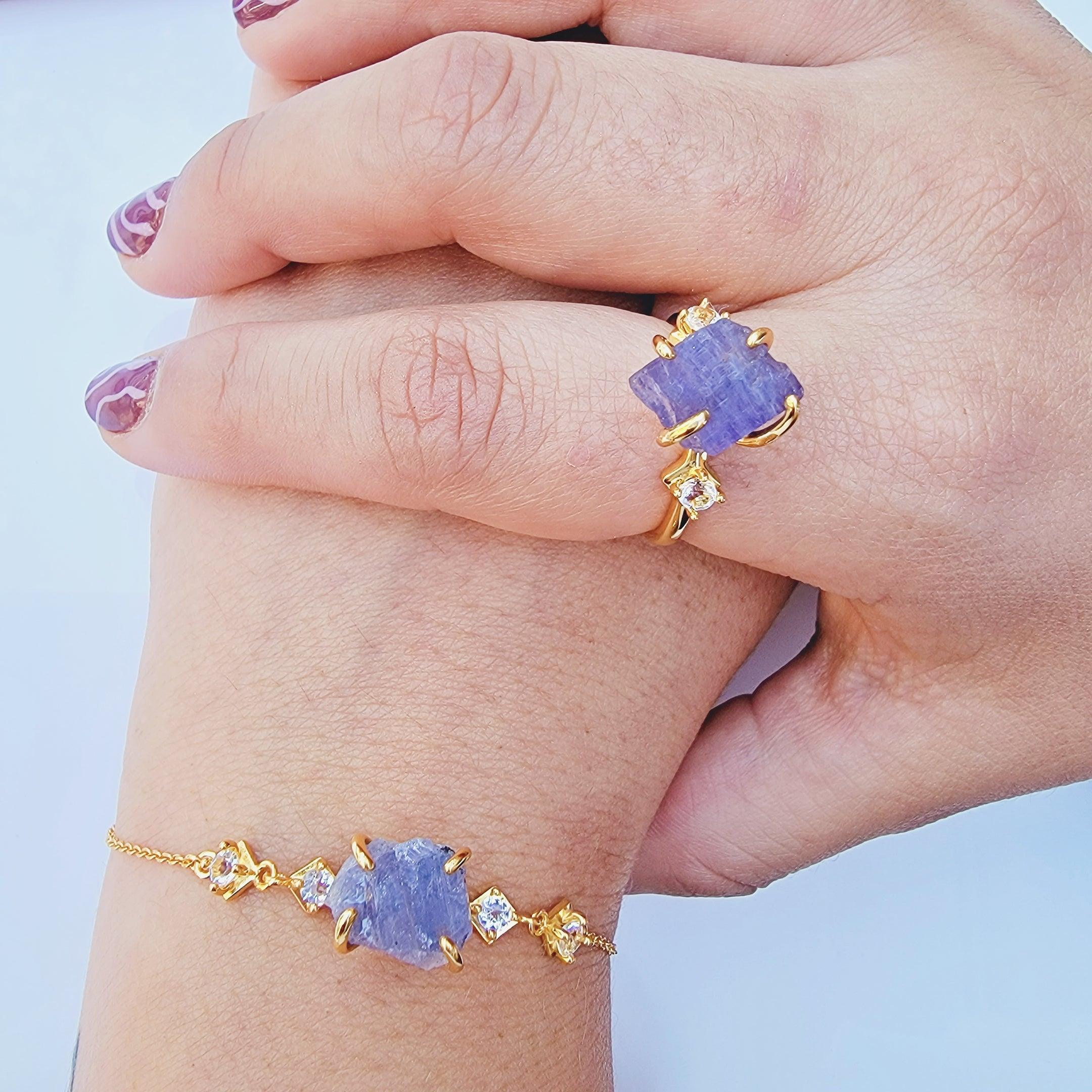 Raw Tanzanite Bracelet Ring Set