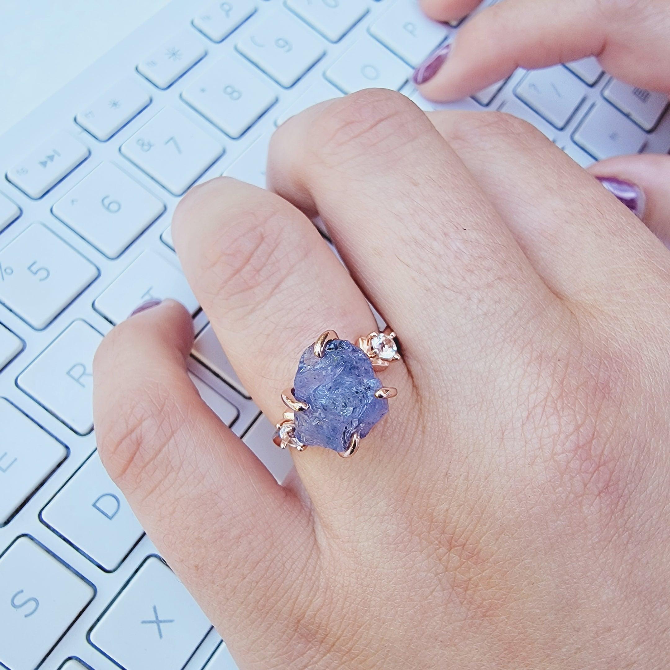 Raw Tanzanite Bracelet Ring Set