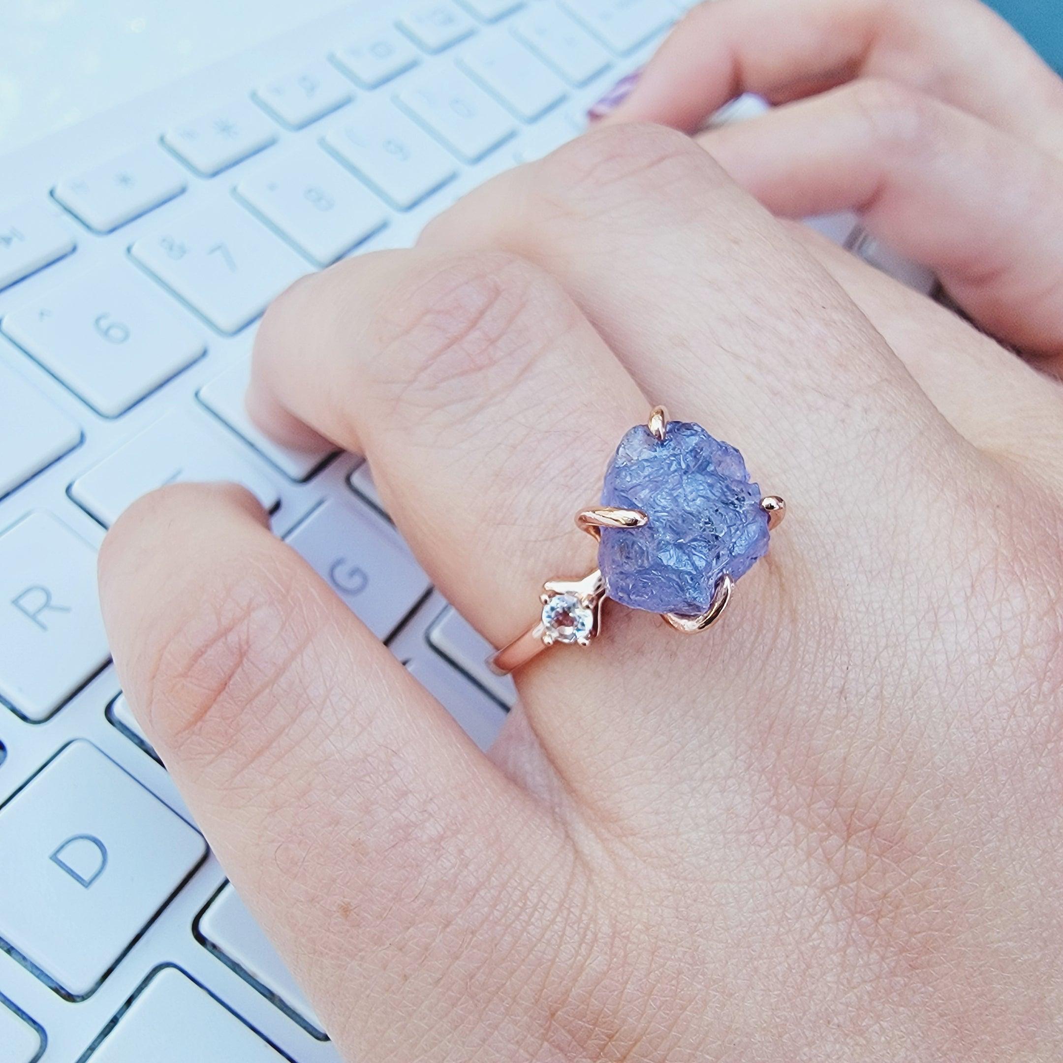 Raw Tanzanite Bracelet Ring Set