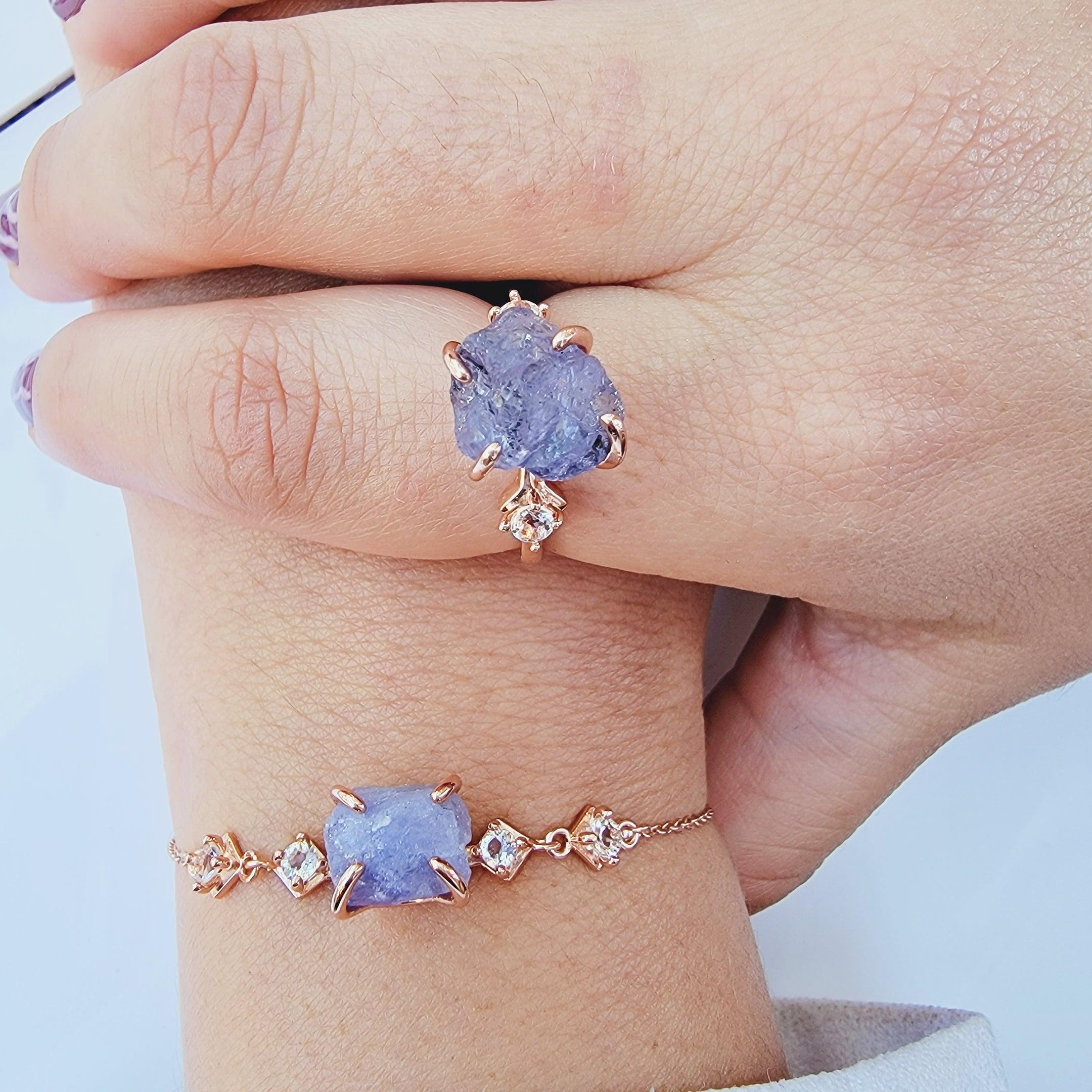 Raw Tanzanite Bracelet Ring Set