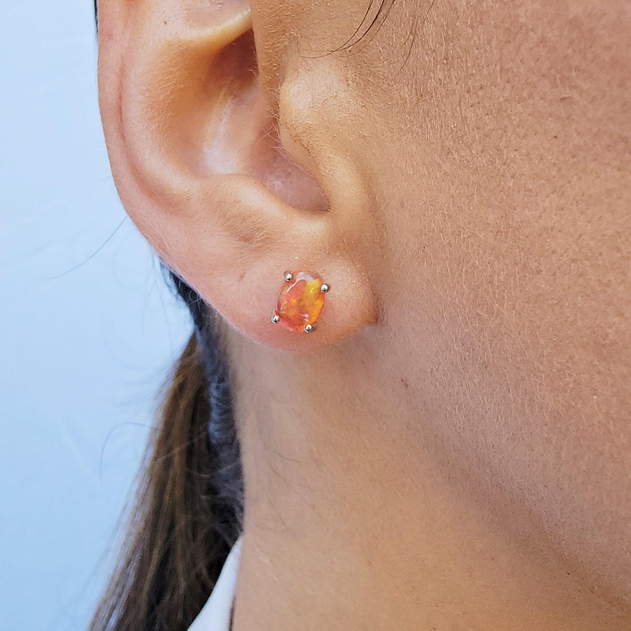 Orange Opal Heart Stud Earrings