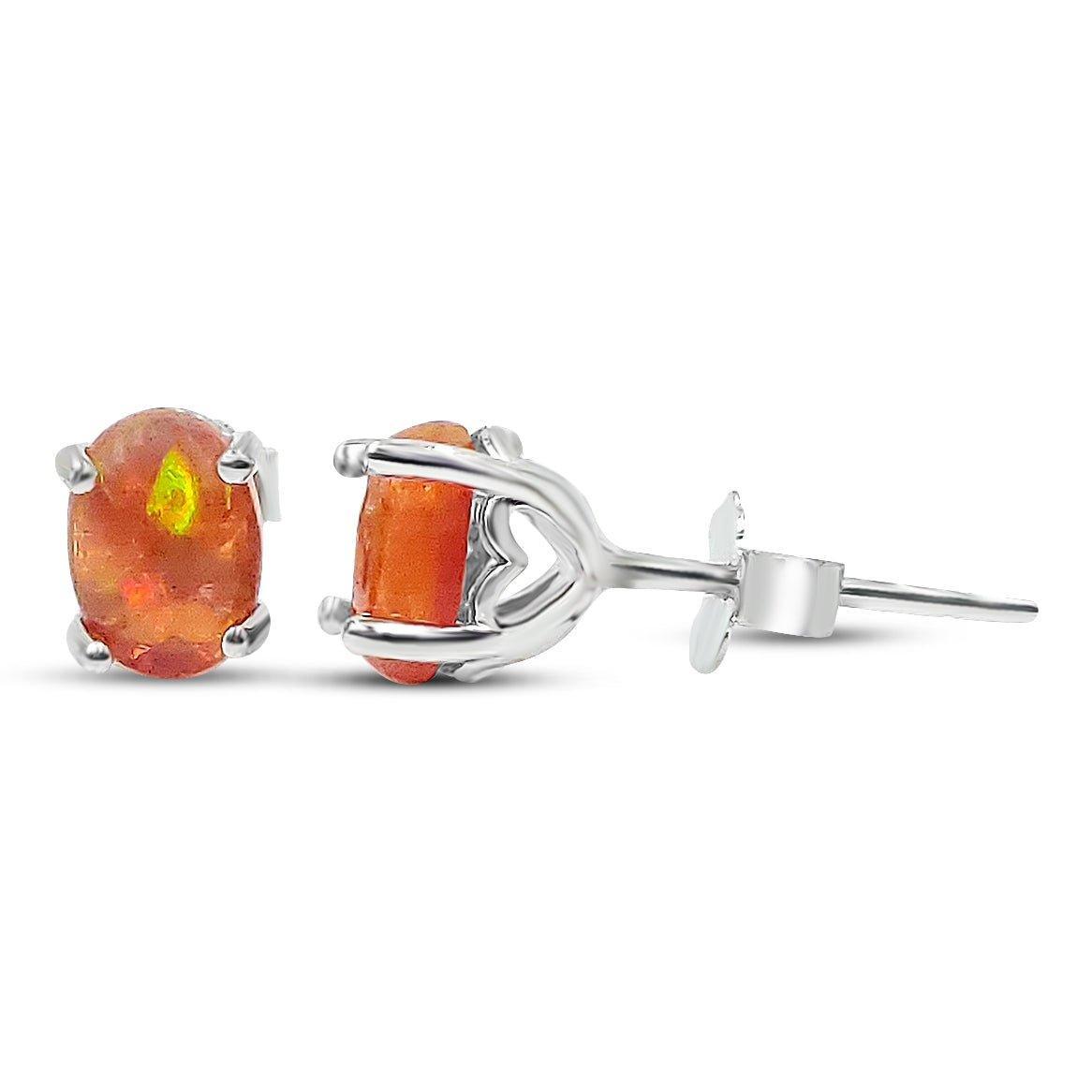 Orange Opal Heart Stud Earrings