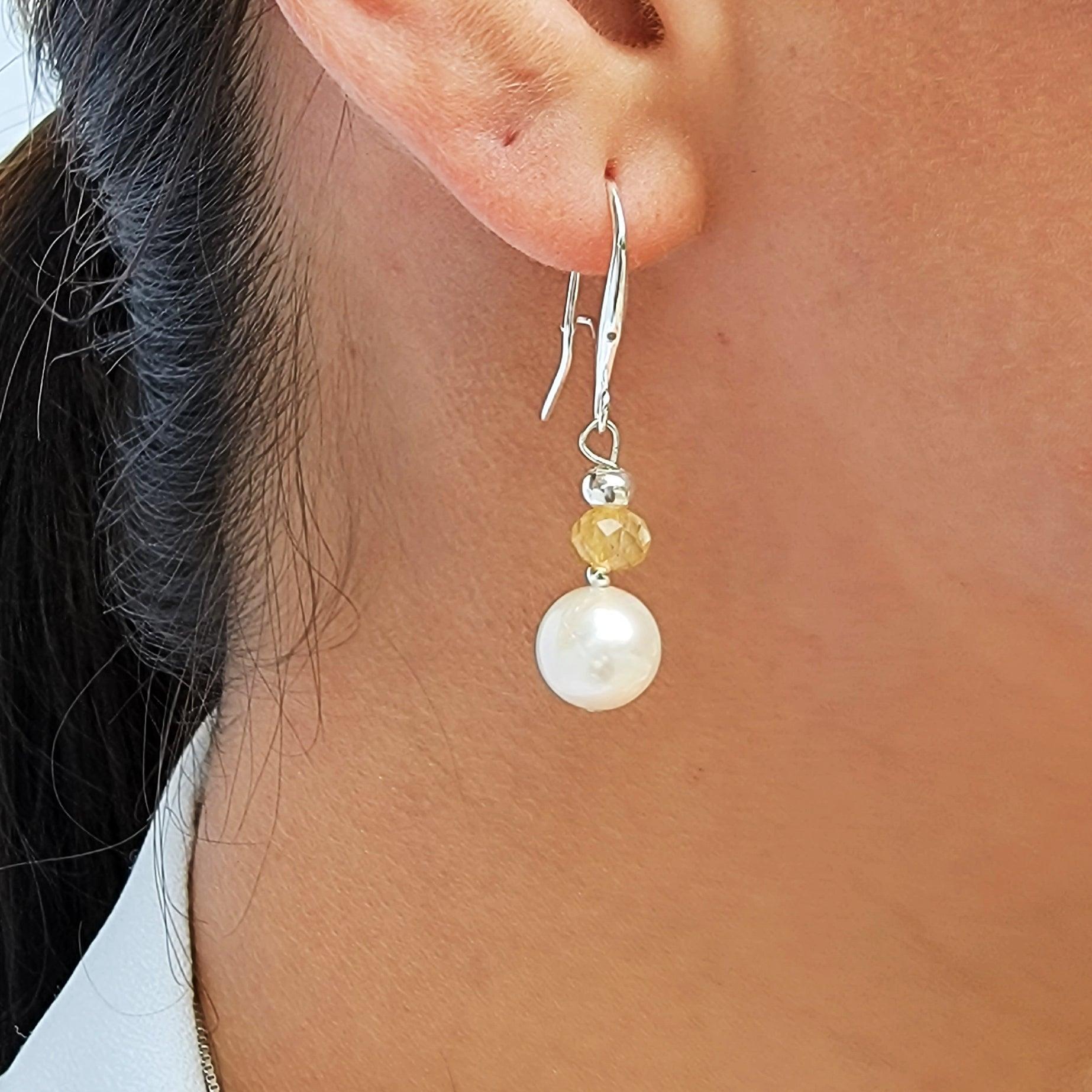 Real Pearl and Citrine Drop Earrings