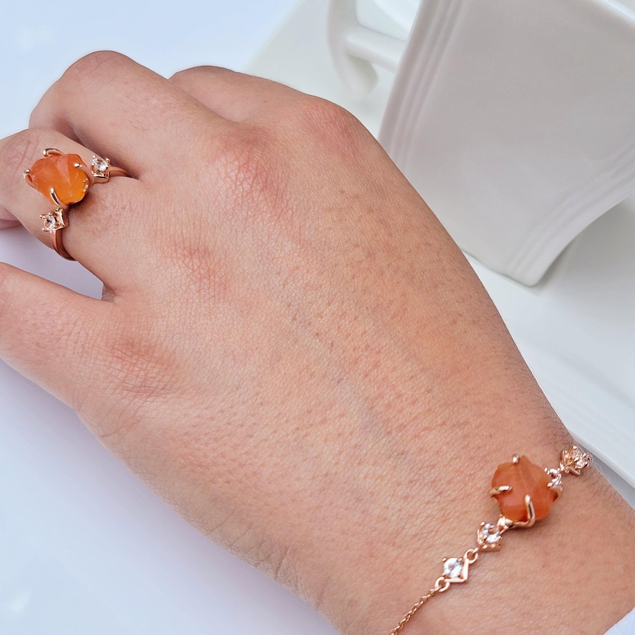 Raw Carnelian Bracelet and Ring Set