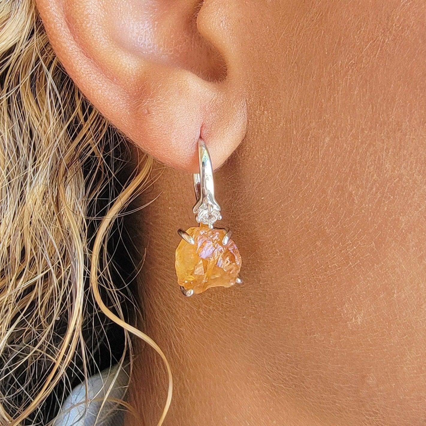 Raw Citrine Drop Earrings