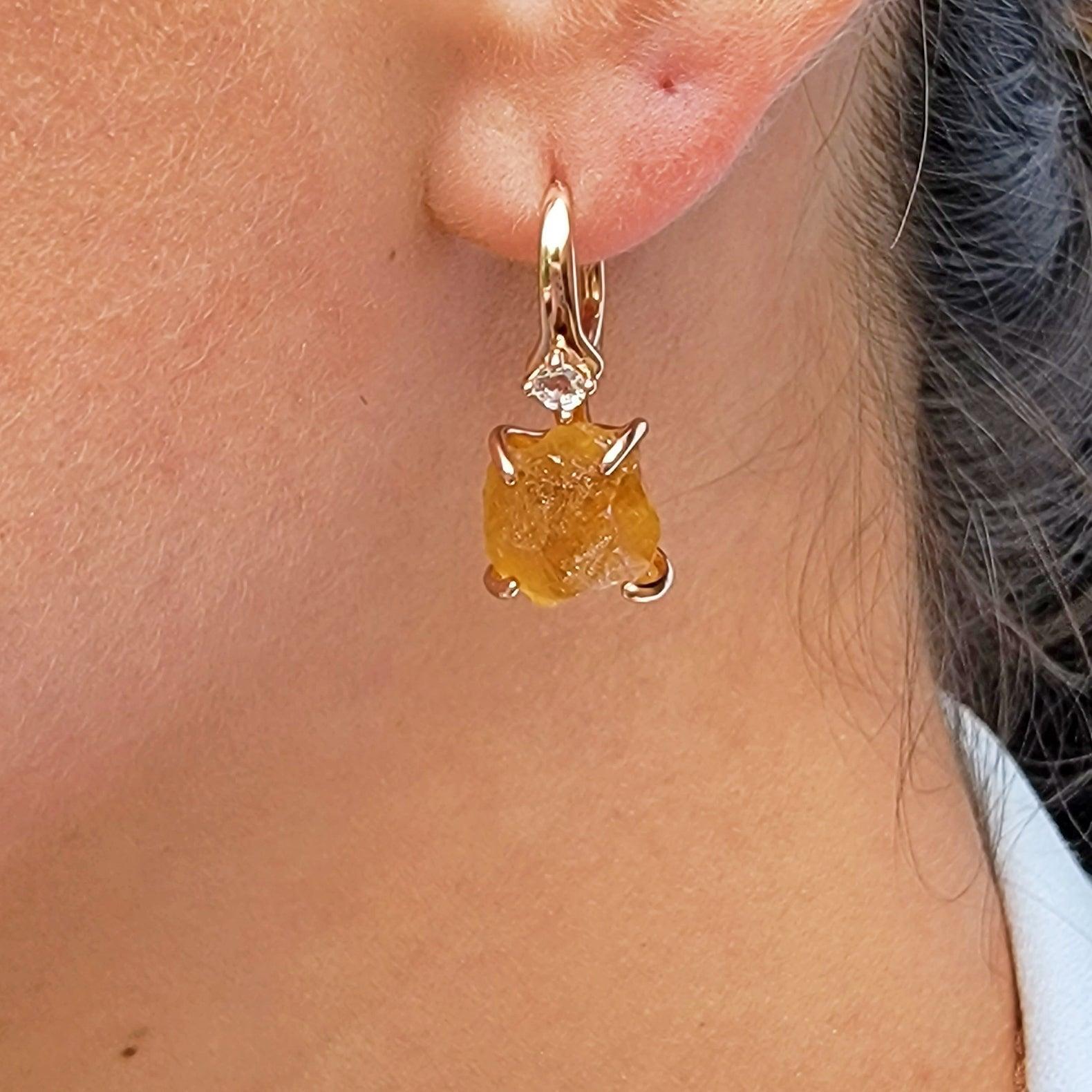 Raw Citrine Drop Earrings