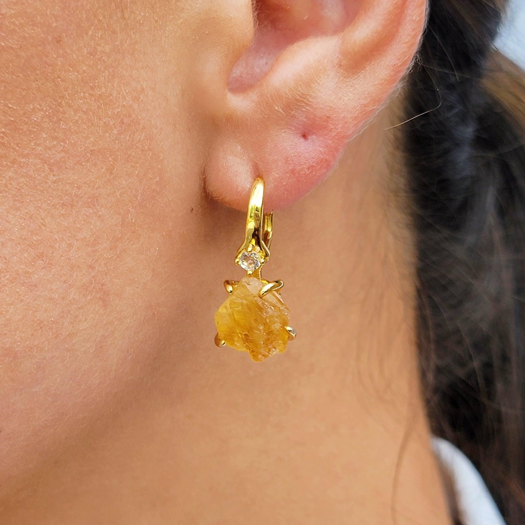 Raw Citrine Drop Earrings