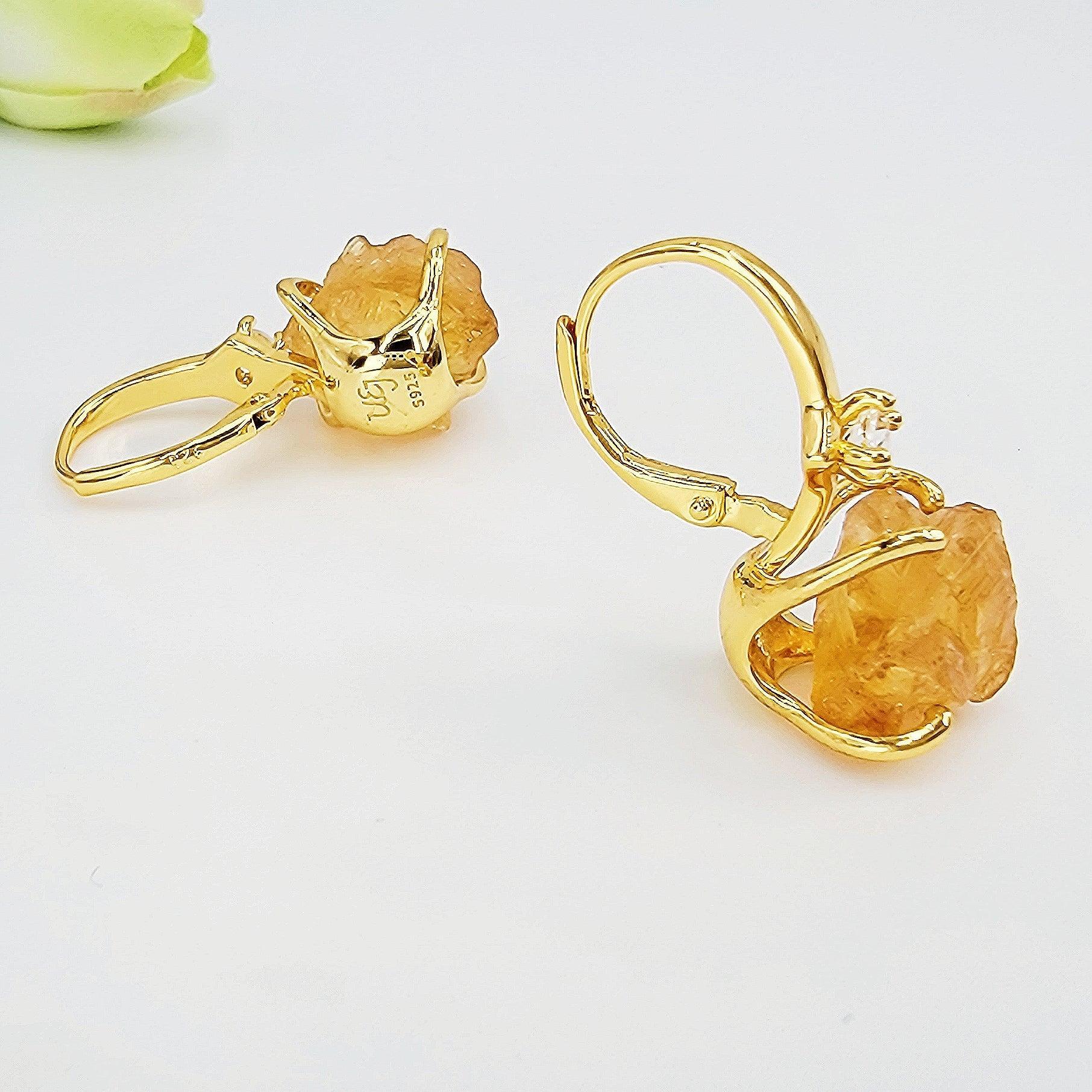 Raw Citrine Drop Earrings