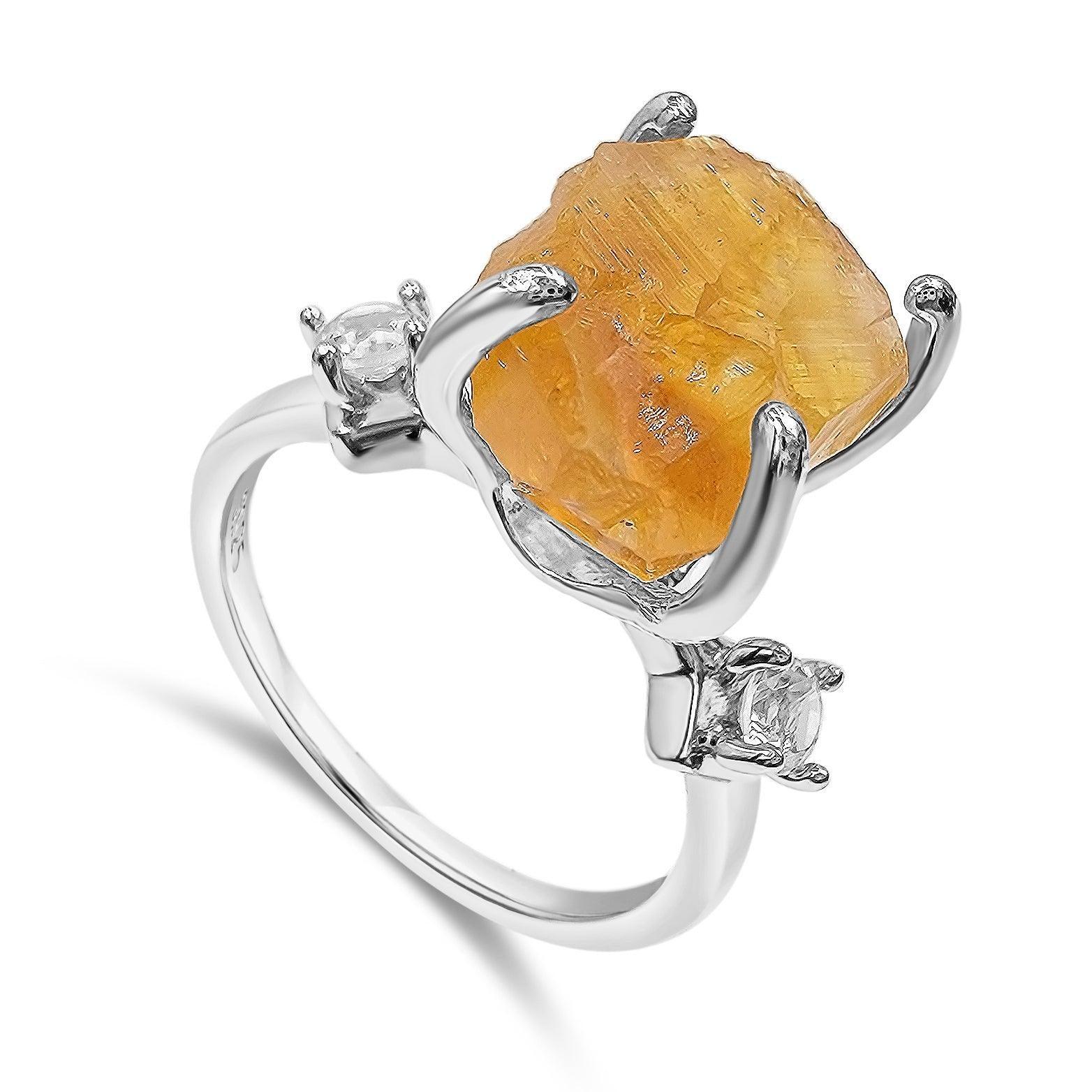 Raw Citrine Stone Ring