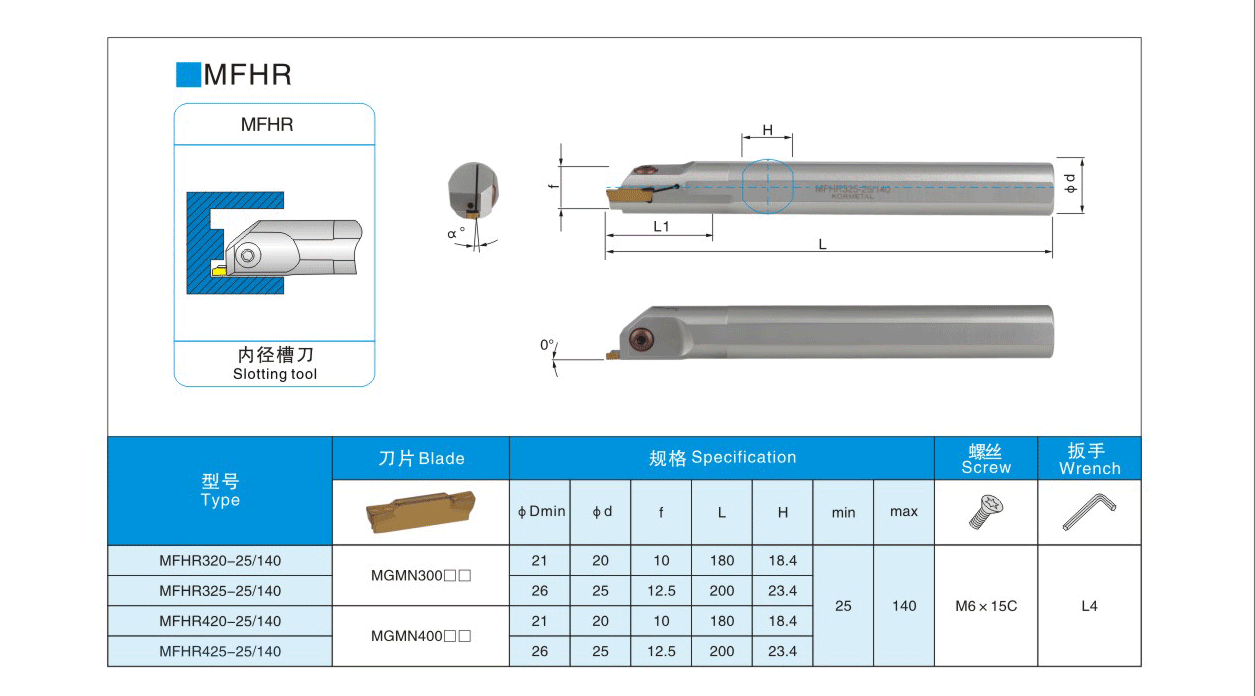 Internal Grooving Bar for MGMN 400 Inserts
