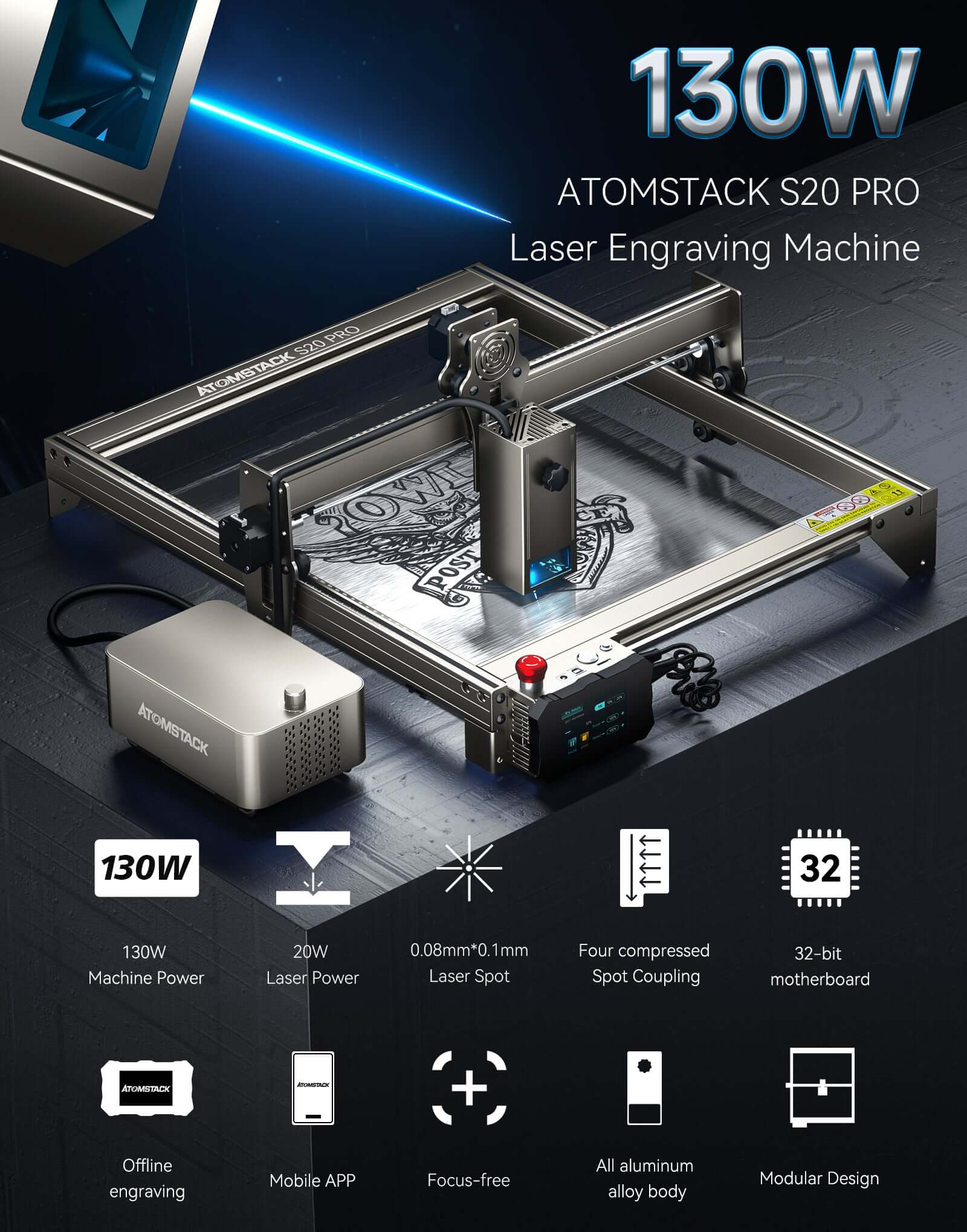 Atomstack X30 Pro 160W 6-Core Laser Engraving and Cutting Machine, US Plug / USA