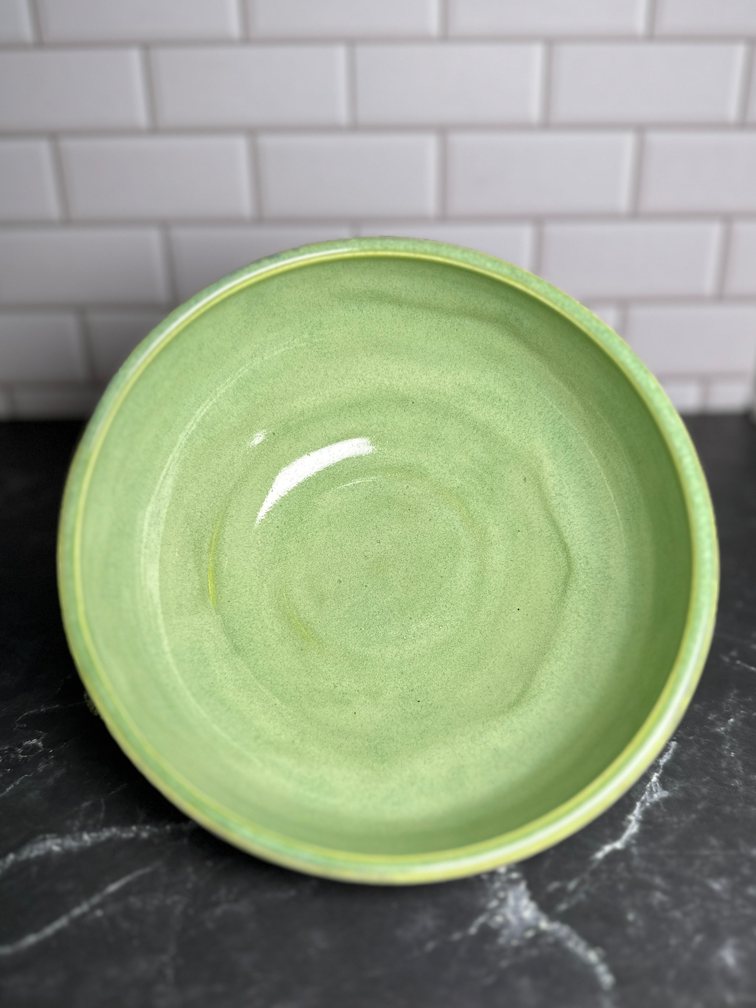  Bright Green and Matte Gray Ceramic Bowl 