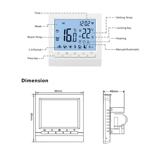 WIFI smart thermostat Dimension