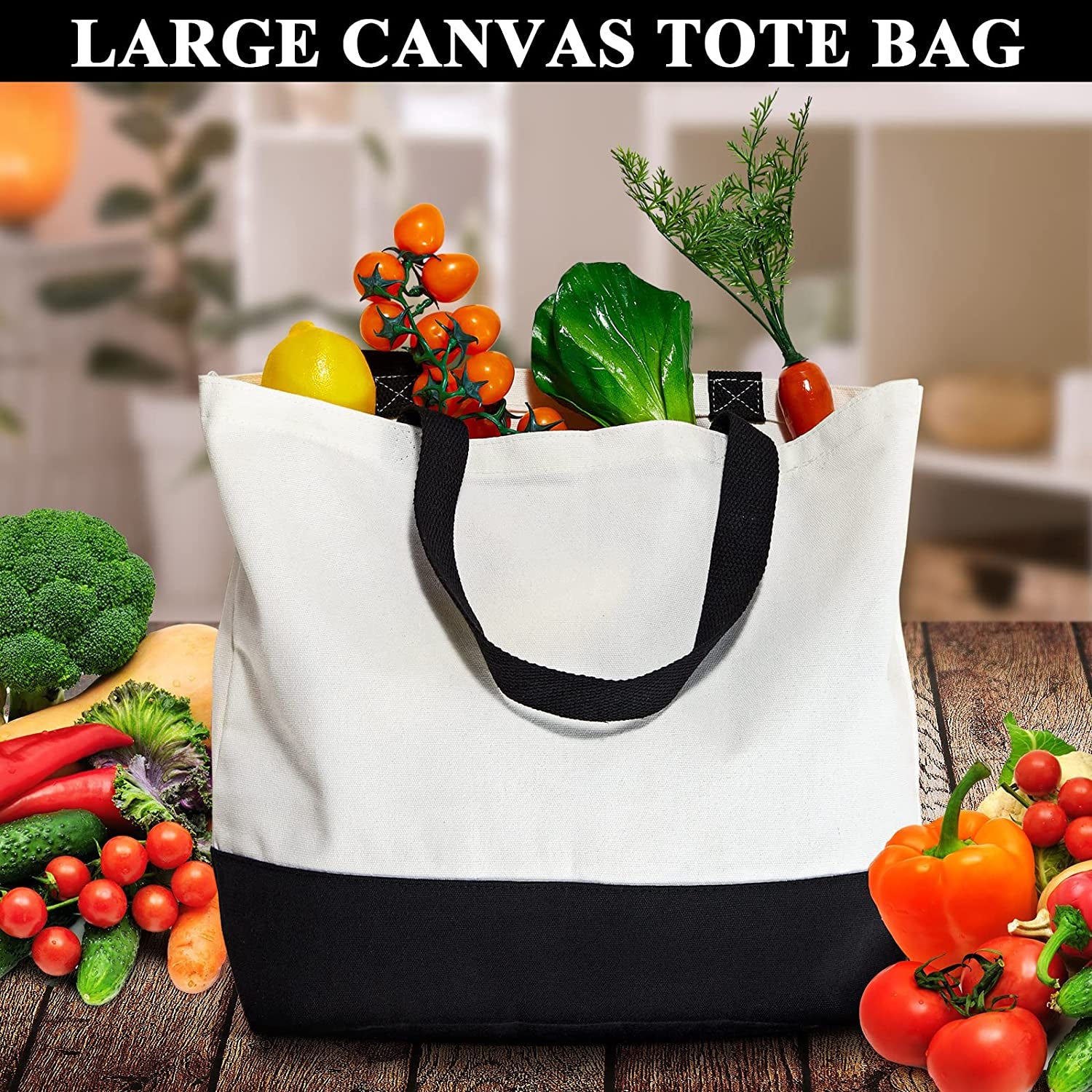 20 Pack Large Canvas Tote Bags, Reusable Blank Tote Bulk Washable Grocery Bags with Handles DIY Shopping Cloth Bags for Beach Travel Work School, 18.5 X 15 X 4.8 Inches