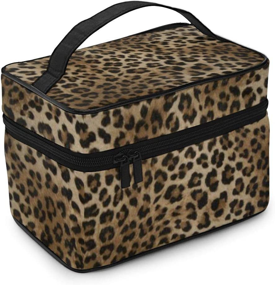 Leopard Pattern Makeup Bag Organizer for Travel Cosmetic Bags with Handle Toiletry Bags for Women Girls