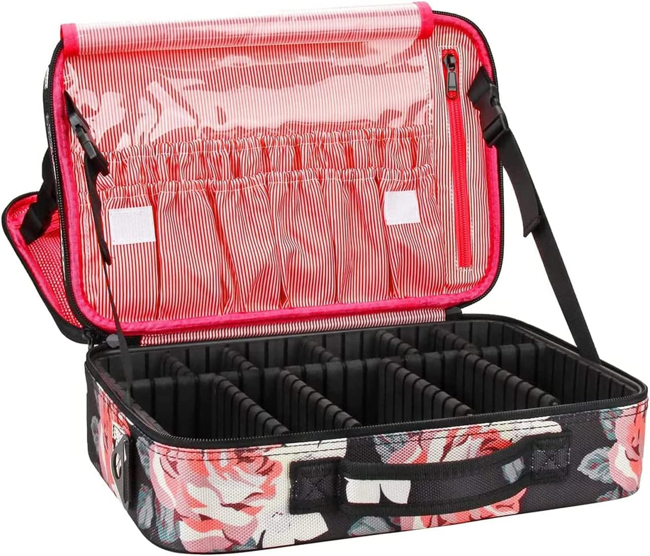 Makeup Train Case Travel Makeup Bag for Women Cosmetic, Relavel Professional Makeup Organizer Bags Make up Artist Storage Box, Portable Makeup Brush Holder with Adjustable Dividers and Strap