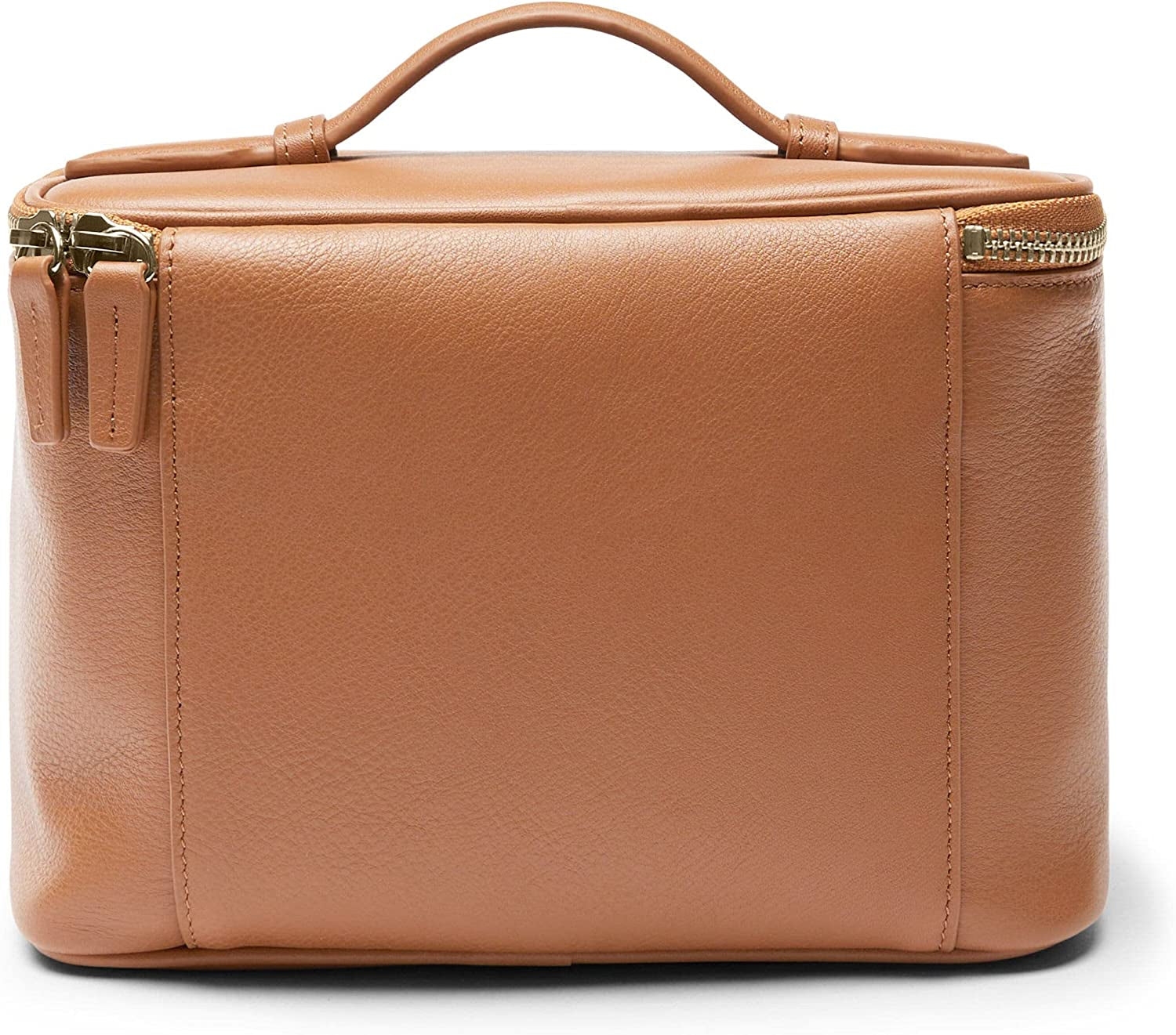Leatherology Cognac Top Handle Medium Train Case Cosmetic Makeup Bag Organizer for Women
