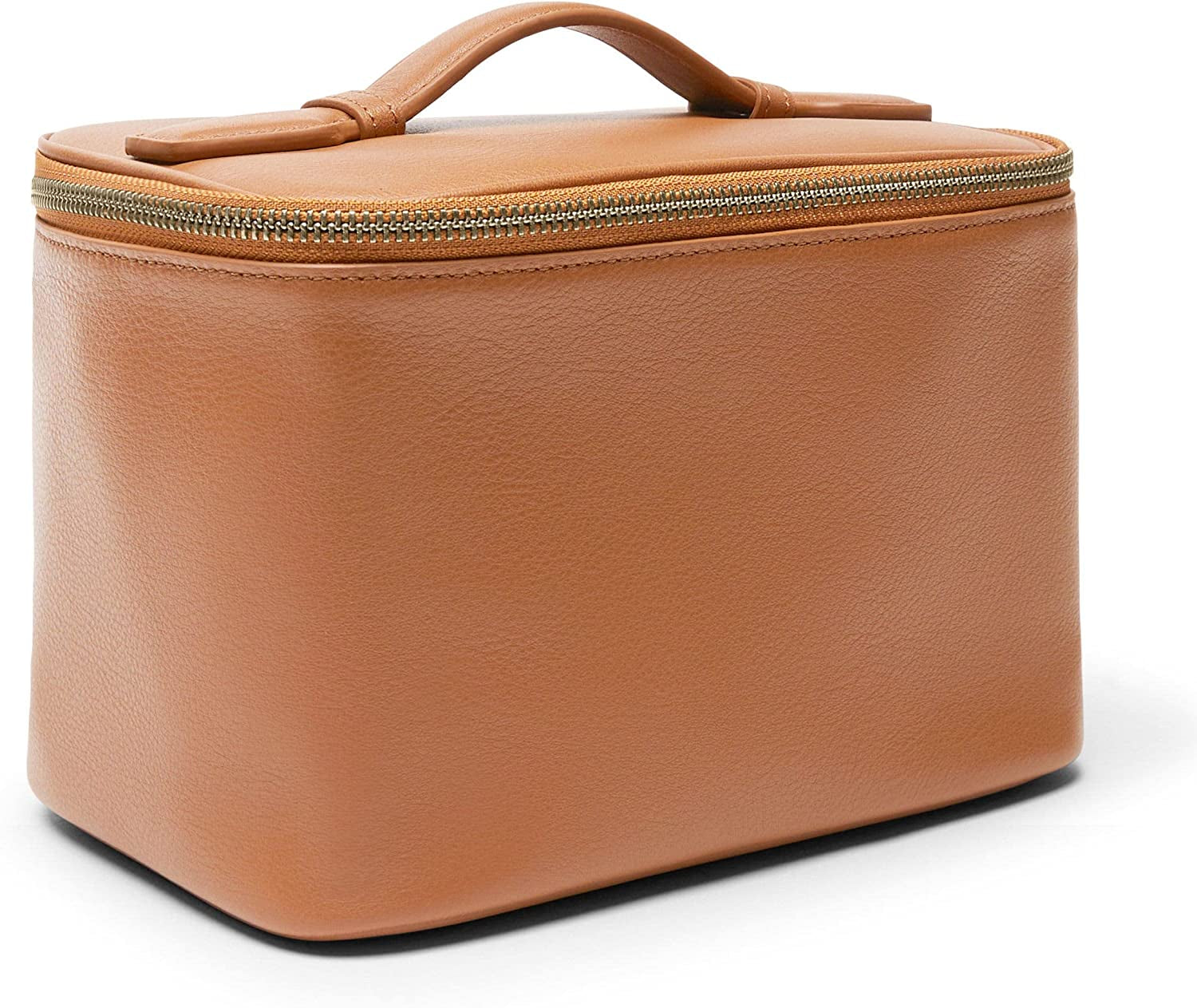 Leatherology Cognac Top Handle Medium Train Case Cosmetic Makeup Bag Organizer for Women