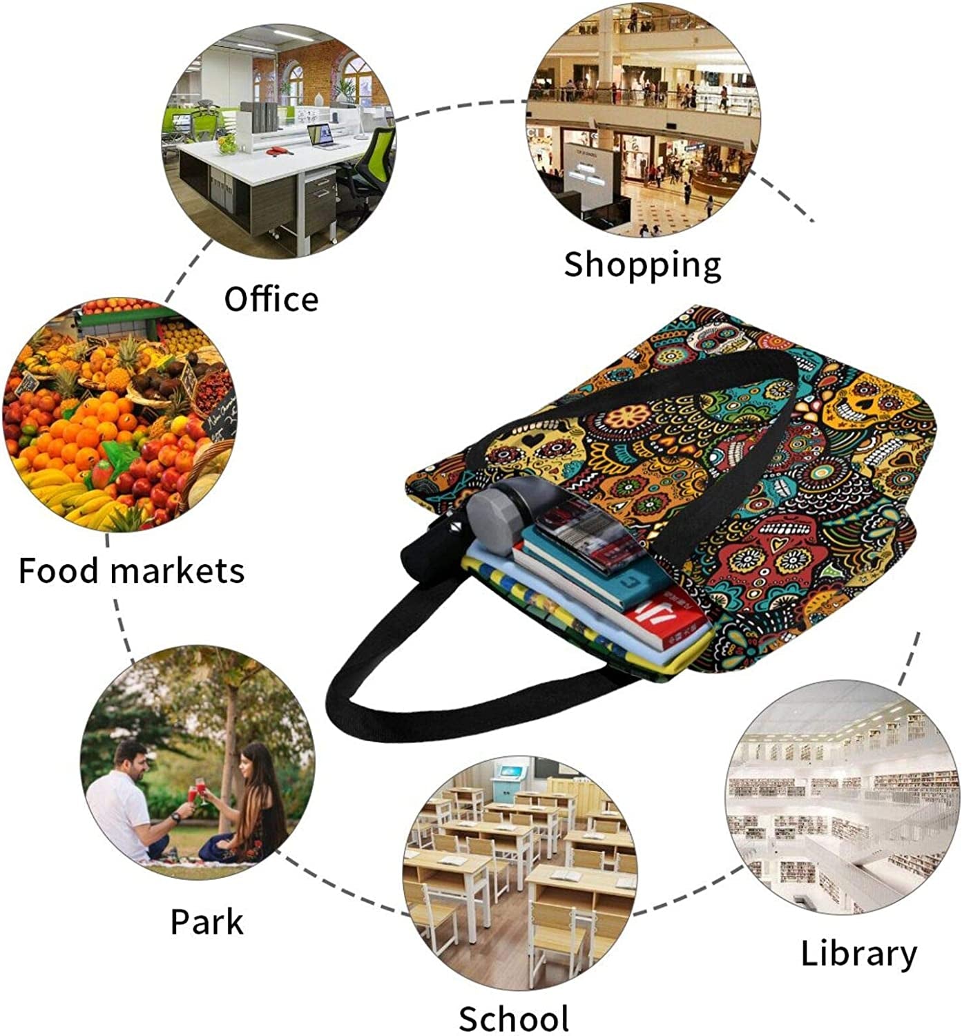 Antkondnm Reusable Tote Bag Women Large Casual Handbag Shoulder Bags for Shopping Groceries Travel Outdoors