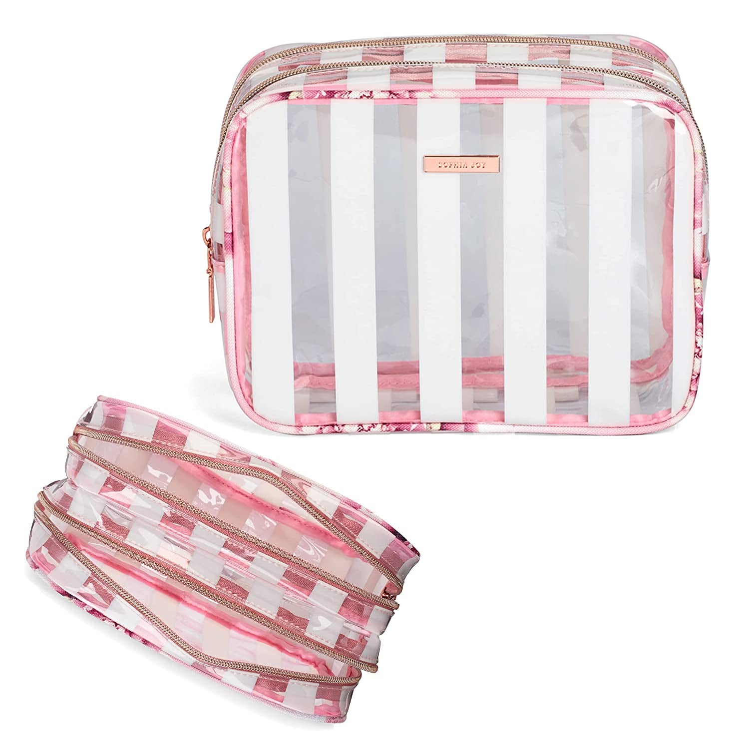 Conair Travel Makeup Bag, Large Toiletry and Cosmetic Bag, Perfect Size for Use at Home or Travel, Train Case Shape in Pink Floral Print