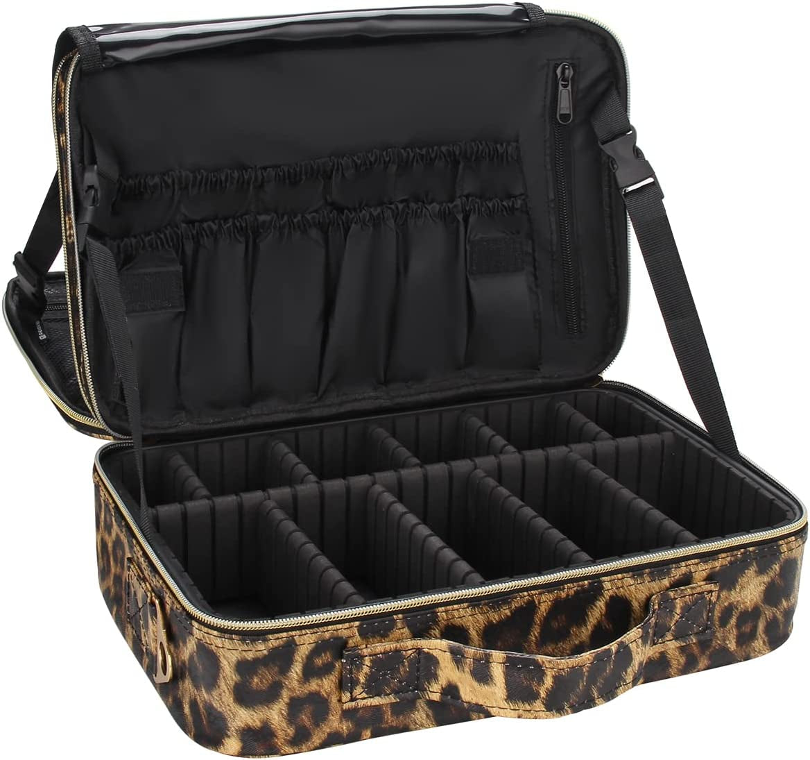 Makeup Train Case Travel Makeup Bag for Women Cosmetic, Relavel Professional Makeup Organizer Bags Make up Artist Storage Box, Portable Makeup Brush Holder with Adjustable Dividers and Strap