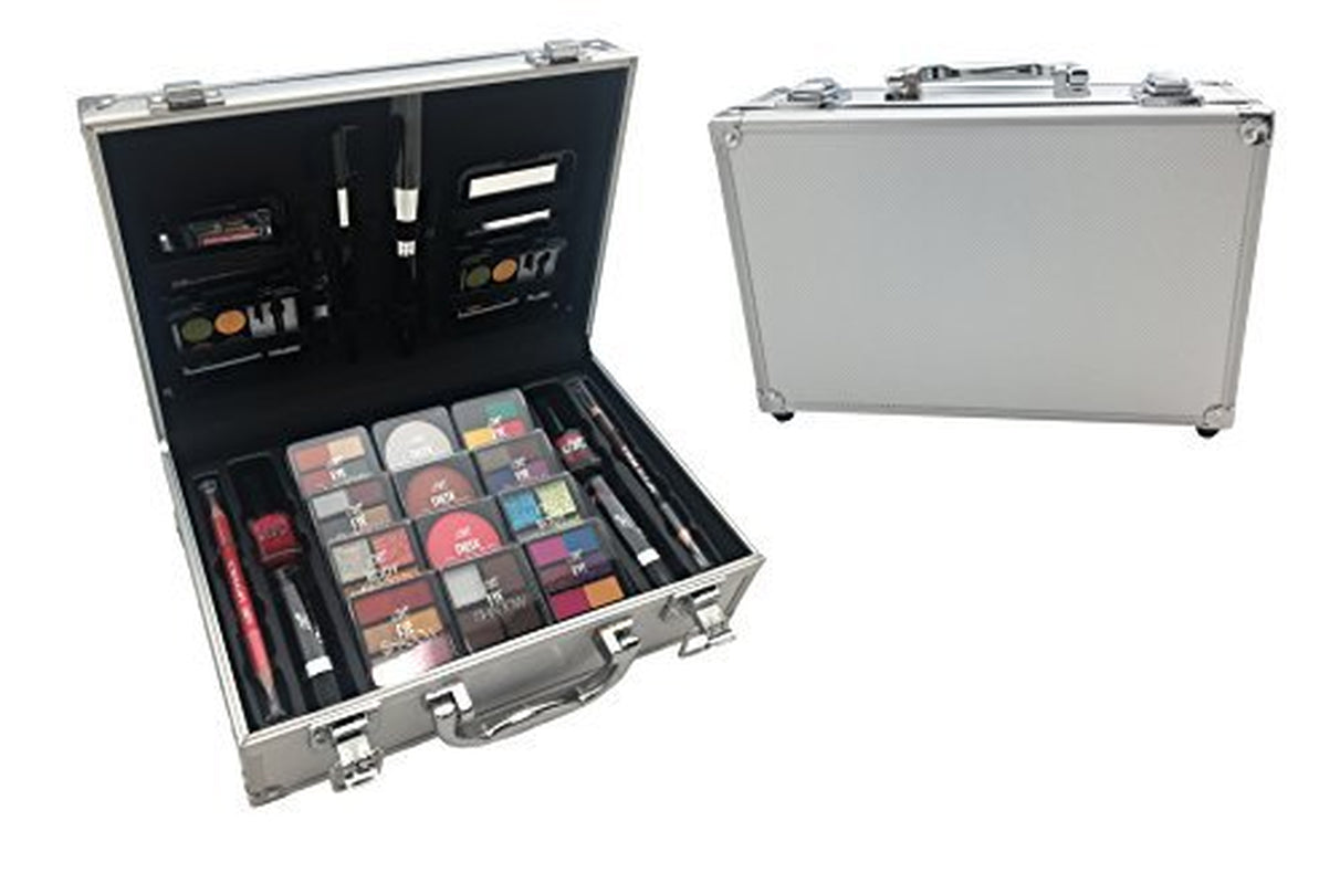 BR Carry All Trunk Train Case with Makeup and Reusable Case Makeup Gift Set (Pink-Neutral Tone)