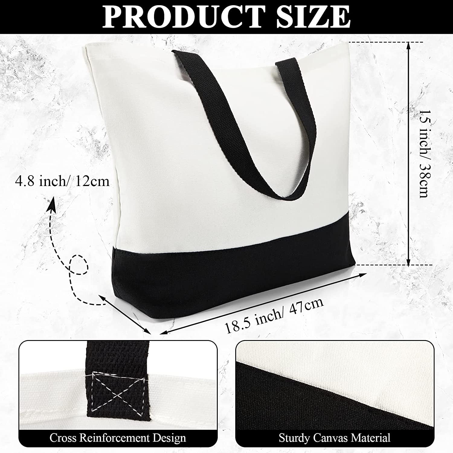 20 Pack Large Canvas Tote Bags, Reusable Blank Tote Bulk Washable Grocery Bags with Handles DIY Shopping Cloth Bags for Beach Travel Work School, 18.5 X 15 X 4.8 Inches