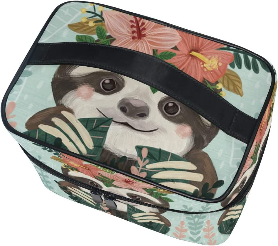 Daisy Flower Sloth Makeup Bag for Women Cosmetic Bag Toiletry Train Case