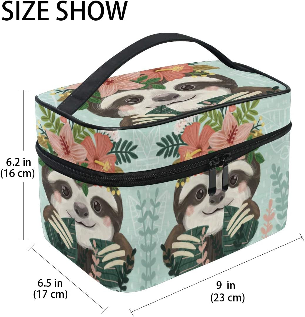 Daisy Flower Sloth Makeup Bag for Women Cosmetic Bag Toiletry Train Case