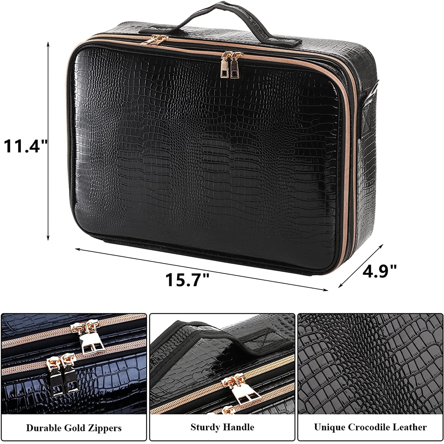 DEAYOU 3-Layer Large Travel Makeup Bag, Professional Cosmetic Bag Make up Train Case, 15.7