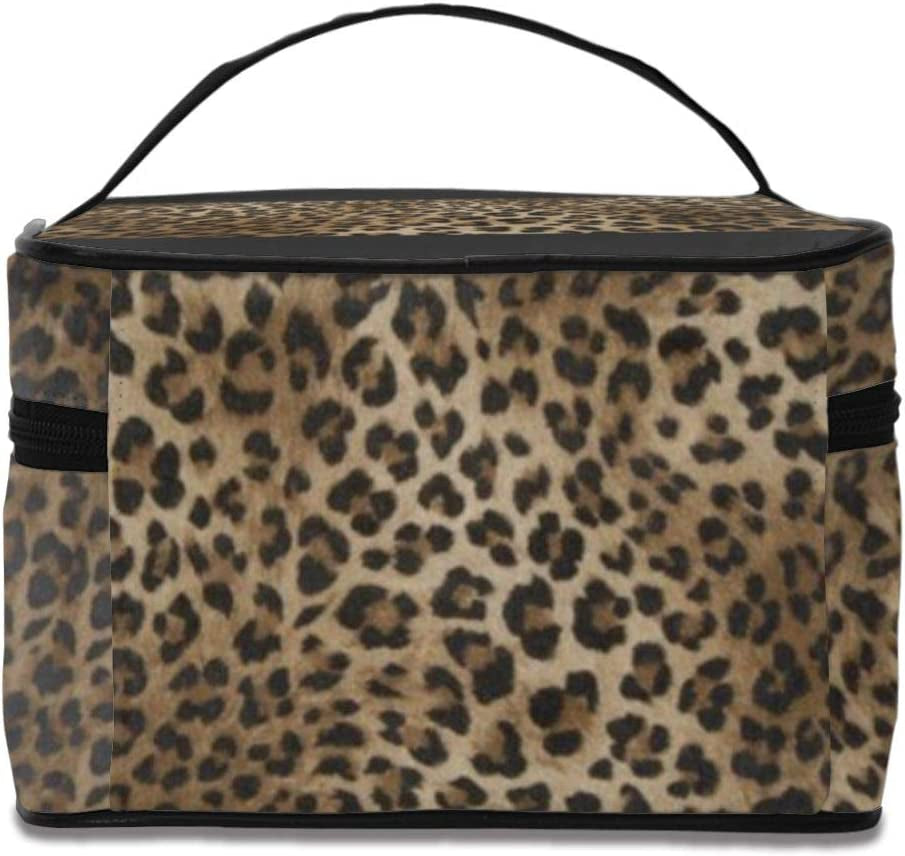 Leopard Pattern Makeup Bag Organizer for Travel Cosmetic Bags with Handle Toiletry Bags for Women Girls