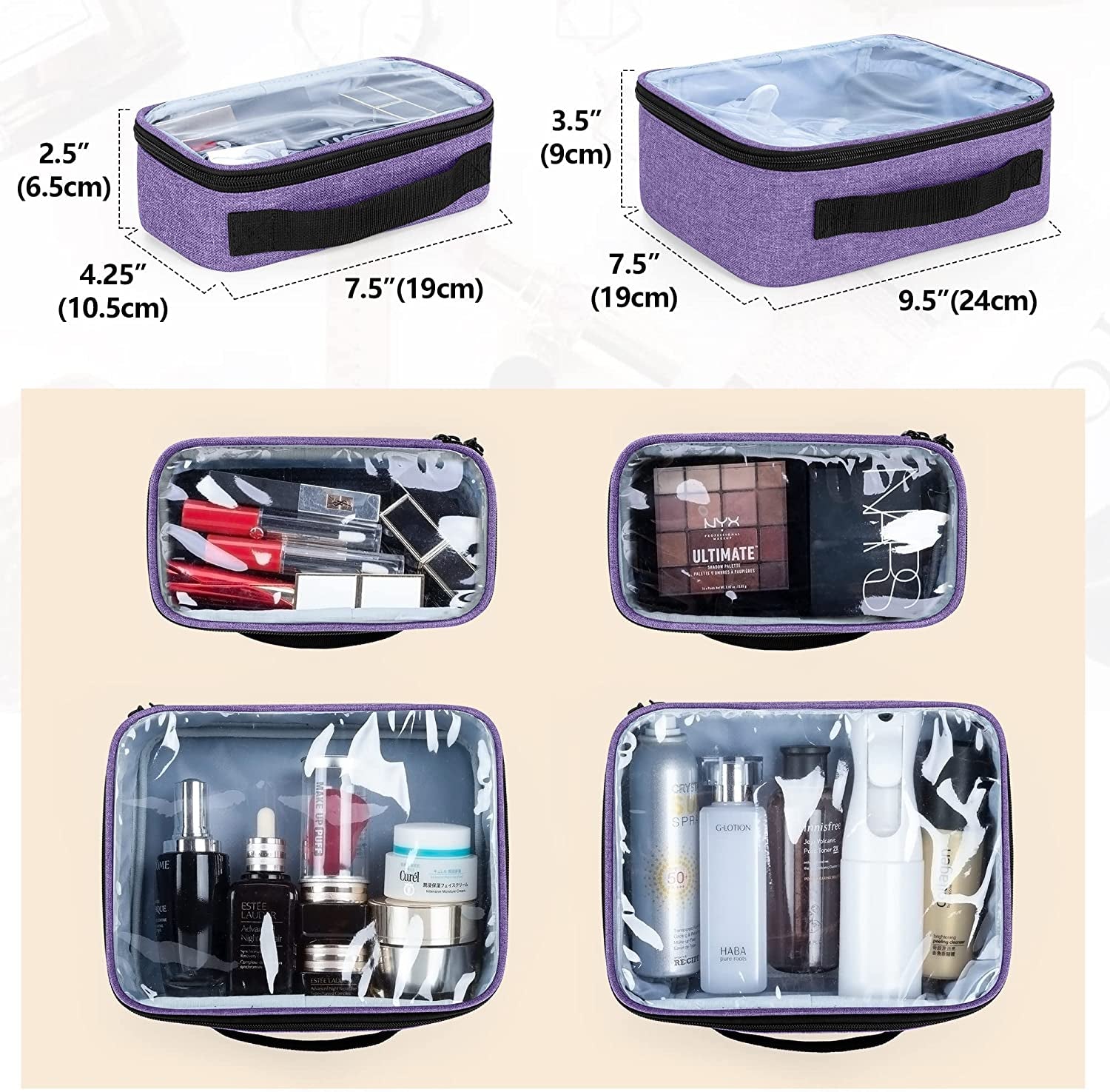 BAFASO Makeup Bag Cosmetic Bag with 4 Inner Removable Pouches, Multifunctional Travel Makeup Case (Patent Pending), Purple